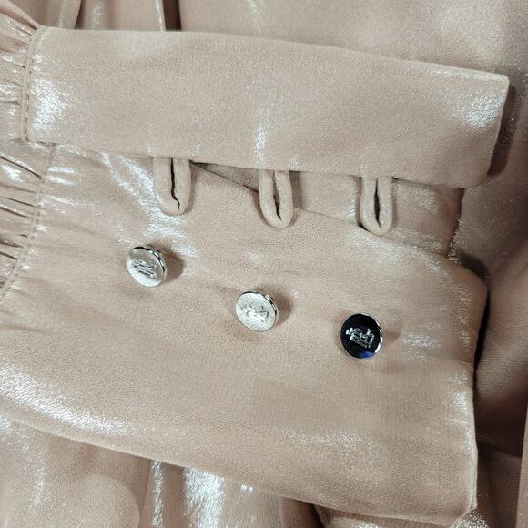 Lauren Ralph Lauren Metallic Blouse Womens M Liquid Pink Surplice Faux Wrap New - Picture 8 of 15